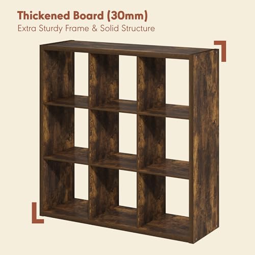 Image of Furinno Cubicle Record Player Stand, 9-Cube Record Storage, Amber Pine | Vinyl Storage, 1.2 inchInch Extra Thick, Open Back Media Shelf for CD DVD Bluray Game Disc, for Living Room, Home Office