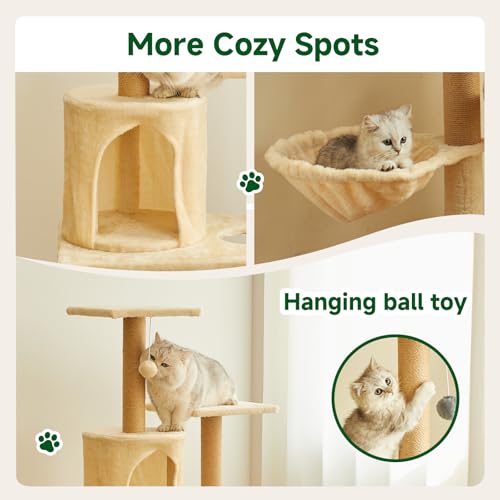 Torre para gato de 52 pulgadas con rascador y hamaca miniatura 7