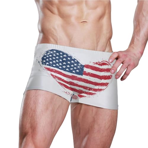 Heart American Flag July 4th Independence Day Mens Swim Trunk Swimwear Swim Brief Square Leg Board Short S S04067283
