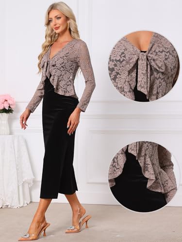 Image of Allegra K Bolero Shrug for Women's Lace Cardigan Tie Front Crop Ruffled Formal Dressy Wedding Shrugs