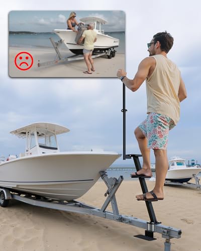 Aupar Boat Trailer Steps, Heavy-Duty Trailer Tongue Steps with Safety Grab Handle, Fits 3" x 3" & 3" x 5", 450lbs Capacity (4 Step, Raised Anti-Slip)