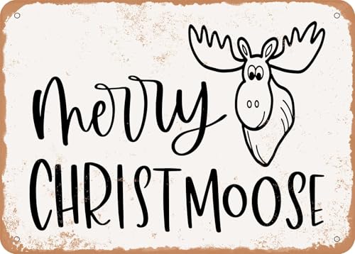 metal wall signs Enseigne en Tôle Merry Christmoose - Vintage Look Sign Métal Rétro pour Bar Café