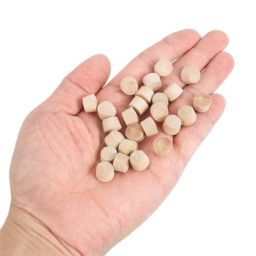 Image of uxcell 60Pcs Wood Button Plugs, 9.5mm /0.37 inch Flat Head Hardwood Screw Hole Plug Wooden Caps Buttons Wood Plug for Furniture Woodworking Craft Decor (11mm x 9.5mm)