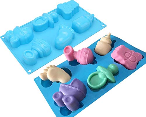 （Set of 2）Baby Shower Seris Silicone Soap MoldBaby Carriages Bottle Little Feet Bear fondant MoldChocolate Mold for SugarcraftCake DecorationCandy MakingCupcake TopperPolymer Clay