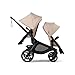 Bugaboo Kangaroo All-Terrain Single-to-Double Tandem Stroller for Infant and Toddler and Kangaroo Sibling Seat for Second Child and Upper Adapter, One-Hand Operation, Large Bassinet - Taupe
