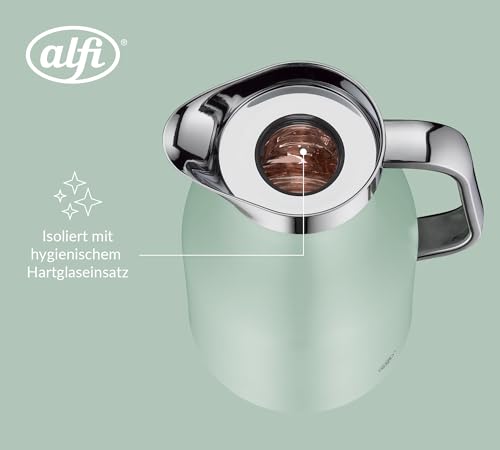 alfi SKYLINE 1,0l, pastell mint, Edelstahl-Isolierkanne mit hygienischem Hartglaseinsatz, Drehverschluss mit bequemer Drucktaste, ergonomischer Griff, ideal als Kaffeekanne, Teekanne, BPA-frei 5