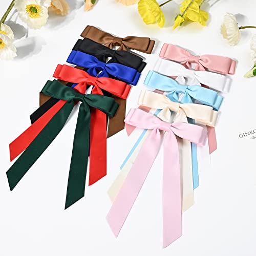 Aileam 10Pcs Silky Satin Hair Bows Hair Clip Ribbon Accessories Ponytail Holder Slides Metal Clips French Barrette Hair Bow For Women Girls Toddlers Teens Kids thumb #4