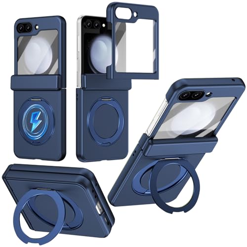 Coque Samsung Z Flip 5 avec anneau rotatif et protection écran bleue