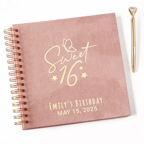 Image of Personalized Quinceanera Guest Book Photo Album - Pink Scrapbook for Sweet 15 or Sweet 16 with Polaroid Instax Corners - Holds 4x6 or 5x7 Pictures - Custom Hardcover Keepsake (Pink, Small - 8.3x8.3)
