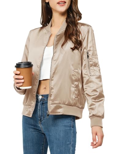 Amazon.com: Rasujie Satin Bomber Jacket Women Zip Up Varsity