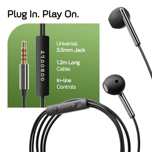 Image of GOBOULT WiredX 200 Earphones with 3.5 mm Jackt, 9mm Bass Drivers, Inline Controls, Earphones Wired Headphones with mic