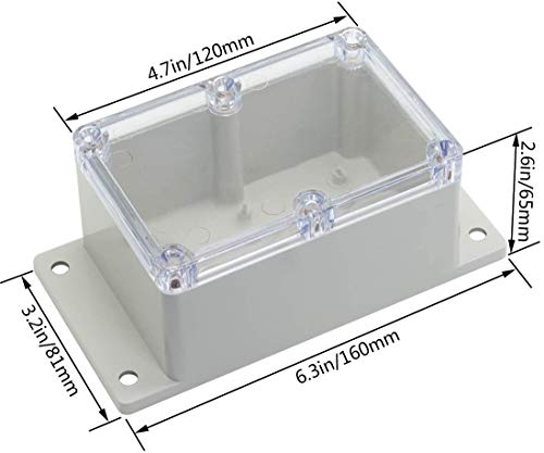 Awclub Abs Plastic Junction Box, Dustproof Weatherproof Ip65 Electrical Box - Universal Project Enclosure Pale Pale Grey, With Pc Transparent/Clear Cover And Fixed Ear 4.7"X3.2"X2.6"(120X81X 65Mm) #TOP2