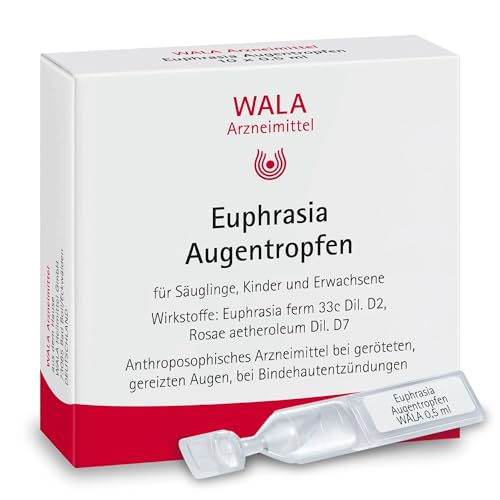 Euphrasia Augentropfen 10x0,5ml; beruhigen gerötete, gereizte und tränende Augen und lindern allergische Bindehautentzündungen.