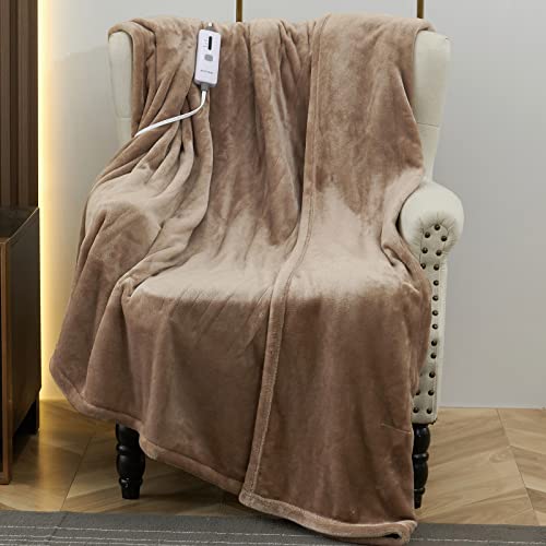Bestchic Electric Heated Blanket Throw 50" X 60" Full Body Size Fast Heating Blankets For Couch, 100% Polyester Flannel, 4 Heating Levels 4 Hours Auto-Off, Etl Certified Machine Washable (Taupe) #TOP1