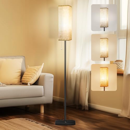 Lampadaire LED à Intensité Variable - 175 Cm, Abat-jour Lin, Télécommande, Minuterie, E27