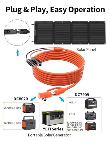 Solar Connector to DC 8mm Adapter Cable, 2M 6FT 12AWG+14AWG Solar Cable with DC8020/7909 for Jackery Explorer 160 240 500 1000 GZ Yeti BLUETTI Portable Power Station, Solar Generator, Solar Panel