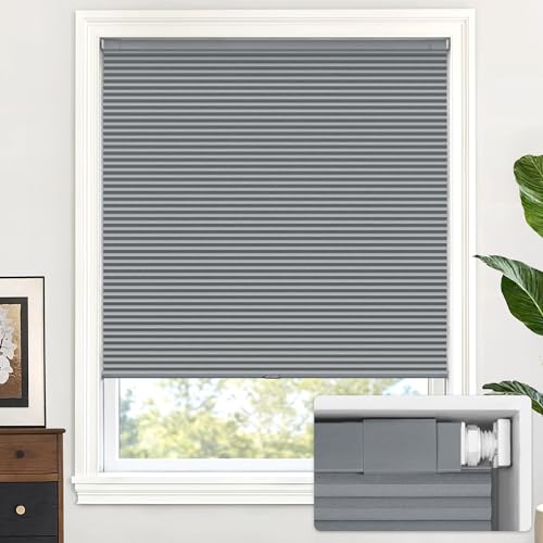 Image of LazBlinds Cordless Cellular Shades, No Tools No Drill Blackout Honeycomb Shades Pleated Blinds for Windows, 47'' W x 48'' H, Dark Grey