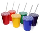 Rolling Sands 16 Oz. Reusable Plastic Stadium Cups with Lids, 6 Pack, USA Made Tumblers and Lids, In