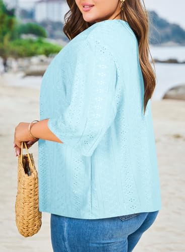 Image of Eytino Plus Size Cardigan for Women Half Sleeve Knitted Jacquard Summer Kimono Cover up Tops(1X-5X)