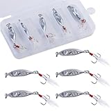 Goture Fishing Jigs,Zinc Alloy Vertical Jig Freshwater Saltwater,Jig Fishing Lures with Treble Hook and Feather,10g 5PCS Fishing Jigging Spoon Lures with Tackle Box for Tuna,Salmon,Bass,Trout