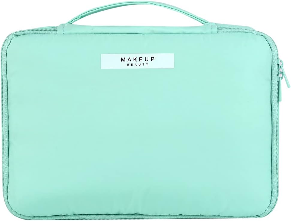 Cosmetic Bag, Yeiotsy Pastel Shade Travel Makeup Bags 2 in 1 Toiletry Kit Organizer with Brush Holders, Mint Green,