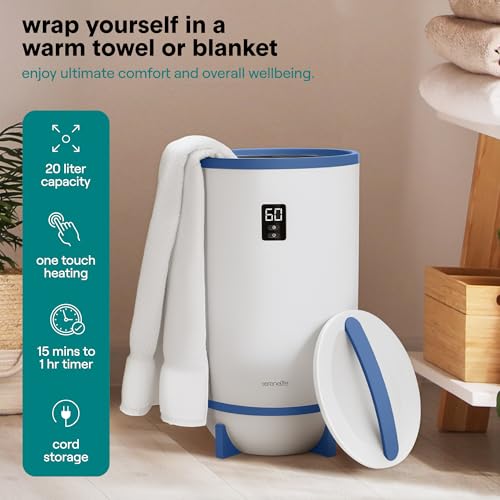 Image of SereneLife Towel Heater for Bathroom & Spa | Portable Large Bucket Style Towel Warmer with Timer | 21L Luxury Electric Heater for Oversized Towels, Robes & Blankets | Auto Shut-Off | Fragrance Discs