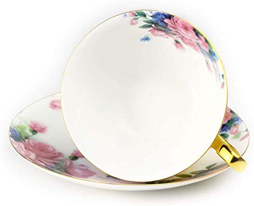 Pack of 4 Tea Cups and Saucers Set Fine Bone China Coffee Cups 6.8oz - Thumbnail 2