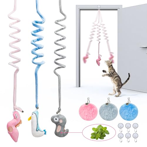 Omawrf Brinquedos retráteis para pendurar com erva-dos-gatos, brinquedos fofos para gatos com sino,