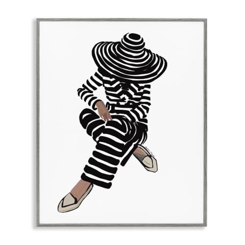 Striped Woman Sitting Fashion, 16 x 20 Inch Framed Giclée Print