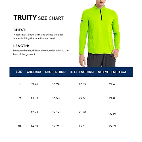 Truity Men’s Quarter Zip Long Sleeve Workout Running Shirts V Neck Golf Pullover Stretchy Fall Gym Shirt With Pockets Fluorescent Green #TOP4