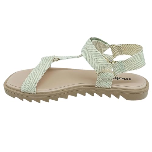 Moleca, Sandália Feminina Moleca Tiras Gorgurao Velcro Ajustável Cor:Branco Off/Dourado;Tamanho:34