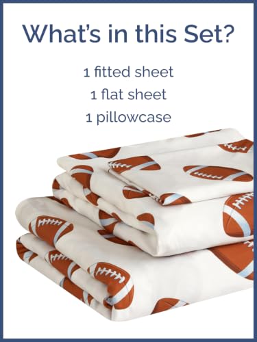 Image of Kids Twin Size Football Bed Sheets - 3 Piece Kids Football Sheet Set - Sporty Touchdown Bedding - Ultra-Soft, Cute & Cozy - Breathable & Machine Washable - Bed Set for Boys, Girls, Teens & Toddlers