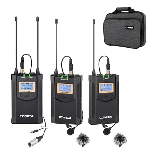 Wireless Microphone COMICA CVM-WM100 Plus 48-Channel Professional UHF Dual Wireless Lavalier Lapel Microphone System for Canon Nikon Sony Panasonic DSLR Cameras,XLR Camcorder,Smartphone etc.(2TX+1RX)