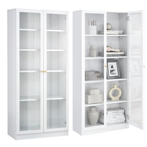 IRONMIX Modern Curio Cabinets, Display Cabinet with Glass Do