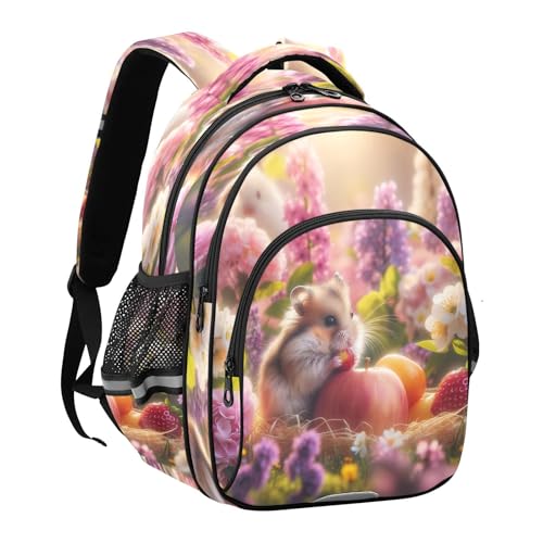 Cute Hamster Floral Kids Backpack for School Ages 8-14, Girls Backpack Elementary School2