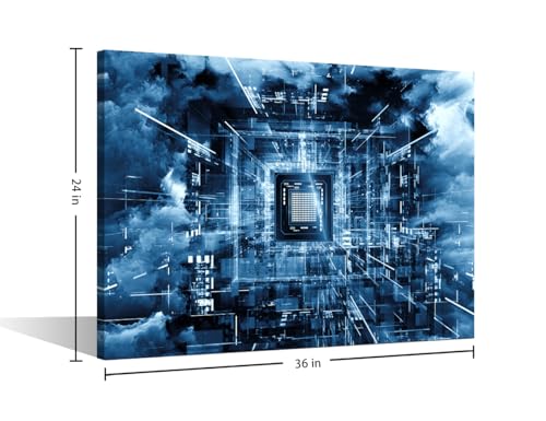 Impression sur toile CPU moderne tableau abstrait encadré salon 91x61cm - 5