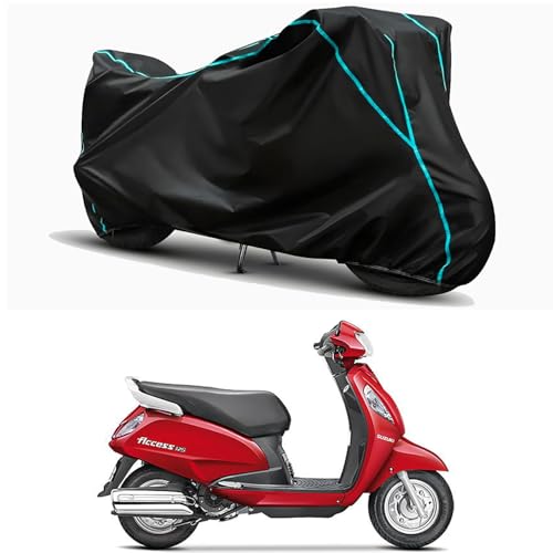 Image of Waterproof Bike Body Cover Compatible for | Suzuki Access 125 | Taffeta Fabric, Sky Piping Design, Bottom Elastic Fit | Dustproof, Sun UV & Rain Protection for All Weather.