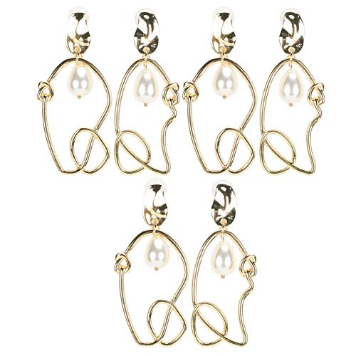 3 Pairs Drop Dangle Earrings for Women, Irregular Geometric Shape and Teardrop Faux Pearl Alloy Earrings, Fashion Lightweight Earring for Party Wedding Daily