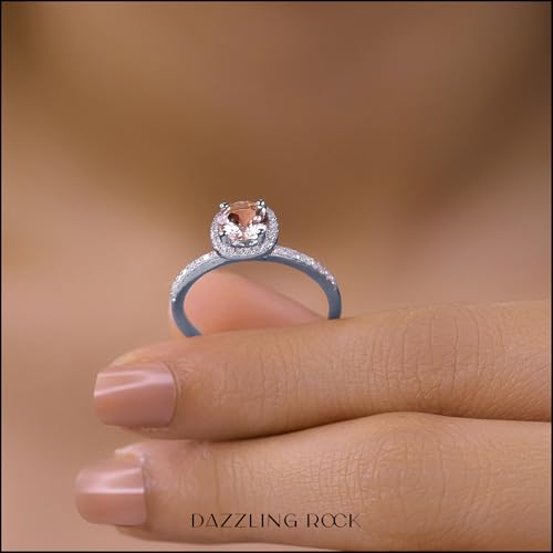 Dazzlingrock Collection 6mm Round Morganite & White Diamond Halo Engagement Ring for Women in 10K Solid Gold4
