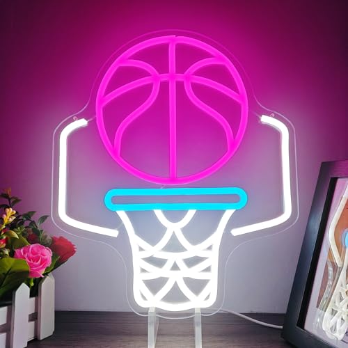 Basketball Hoop Neon Sign for Wall Decor Dimmable Basketball Led Sign for Man Cave Neon Light Up for Bedroom Party Bar Christmas Birthday Gift