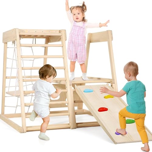 Image of Joyibay Indoor Jungle Gym, Toddler Climbing Toys Indoor, 8 in 1 Indoor Playground Climbing Toys for Toddlers with Swing Slide Ladder Monkey Bars Playground