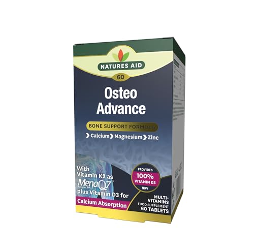 Natures Aid Osteo Advance with MenaQ7® – High Strength Bone & Joint Support Supplement – Calcium, Magnesium, Vitamin D3 & K2 – Vegan, Gluten Free, Non-GMO – 60 Tablets