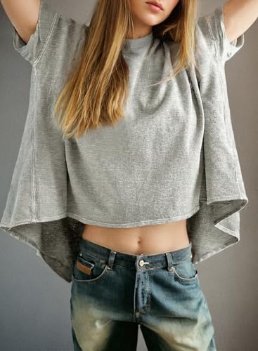 Dokotoo Summer Shirts 2025 Womens Solid T Shirts for Women Loose Oversized Tops Basic Tee