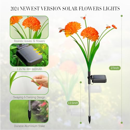 Solar Garden Lights, 8 Pack Solar Swaying Bee Lights with Flowers, Waterproof Firefly Light Outdoor for Garden Patio Yard Pathway Fall Decoration, Gifts for Women Mother's Day by MRHEPHAESTUS - Image 2