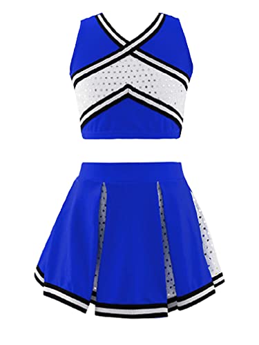 renvena Cheer Leader Kostüm Mädchen Cheerleading Uniform Schoolgirl Outfits Kinder Halloween Karneval Party Performance Kostüm T Königsblau 122-128 Cover