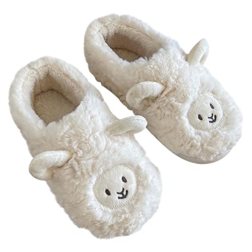Women Warm Slippers Fall Winter Lamb Fuzzy House Shoes Cute Animal Ear Decor Indoor Plush Slipper Thick Thermal Slip on Booties