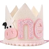 Cowgirl 1st Birthday Crown for Girls - Farm Party Decorations, Western Hat, Holy Cow I Am One Decor, Pink