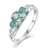 FANUFAN Natural Moss Agate Ring for Women 925 Sterling Silver Celtic Knot 3 Stone Green Oval Moss Agate Engagement Wedding Ring Jewelry,Ring Size 10