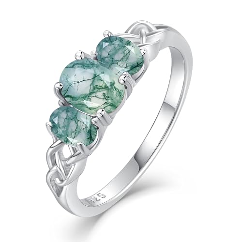 FANUFAN Natural Moss Agate Ring for...