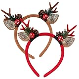 YUYWWAN Cerchietto Renna Natale, 2 Pezzi Cerchietti Corna Renna, Carino Copricapo di Natale Fascia per Capelli con Renne per Bambini Adulti Feste a Tema Natalizio Gioco di Ruolo (Colore-B)